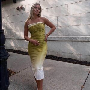 Chic Strapless Olive Gradient Midi Dress